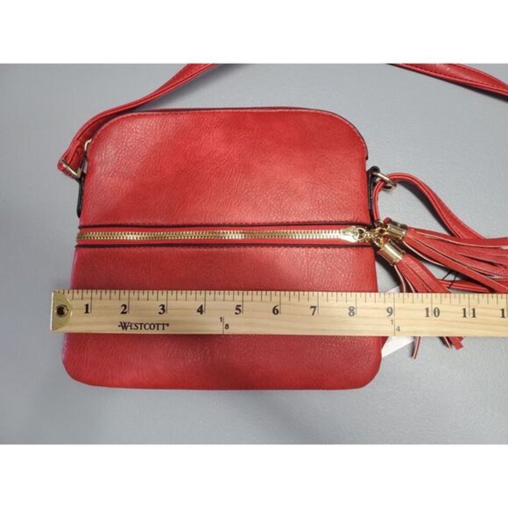 DS Bag Crossbody Bags‎ Womens Red Dual Tassel Vegan Shoulder Adjustable Strap - Picture 10 of 12